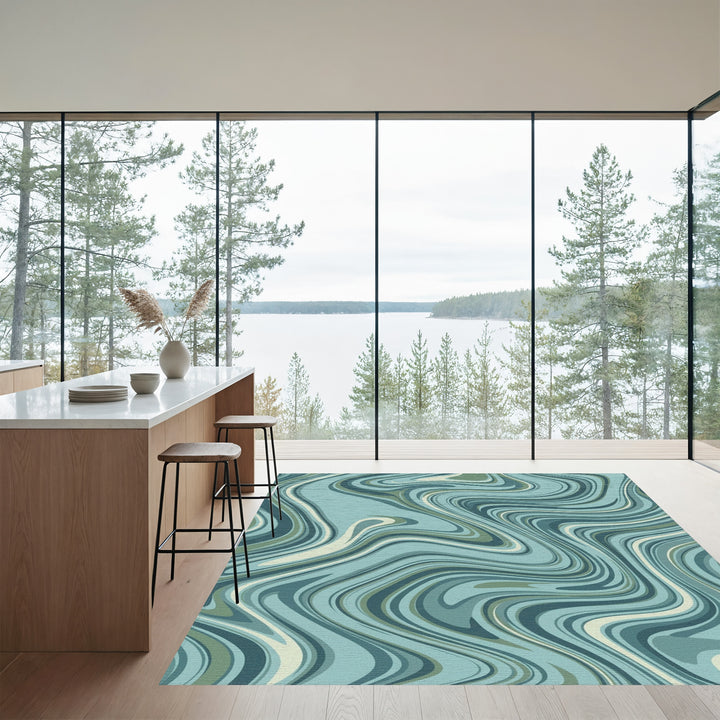 Earthy Teal Swirl Marble Rug