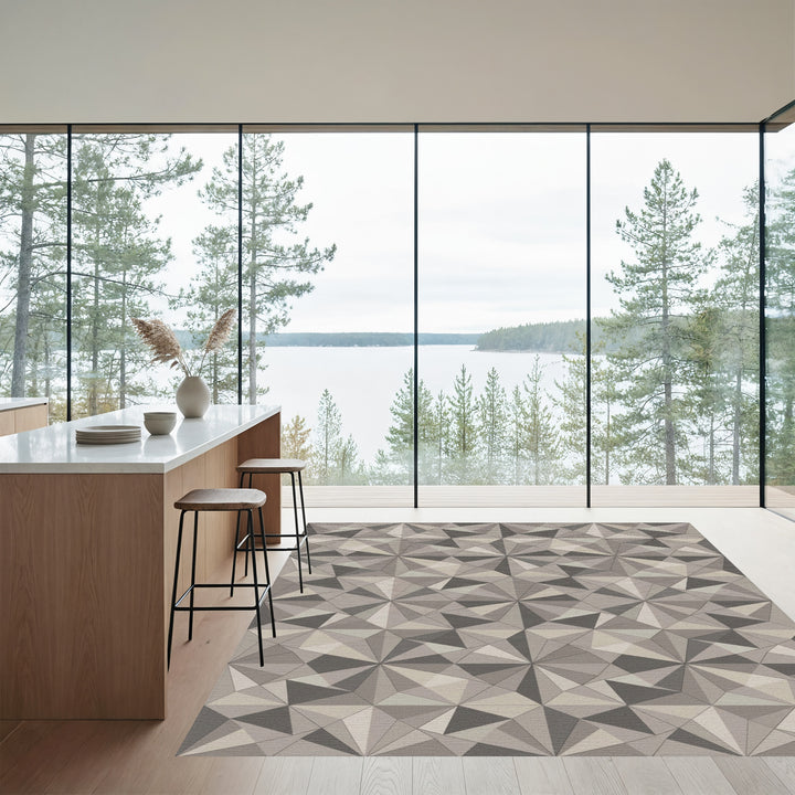 Neutral Geometric Faceted Star Rug