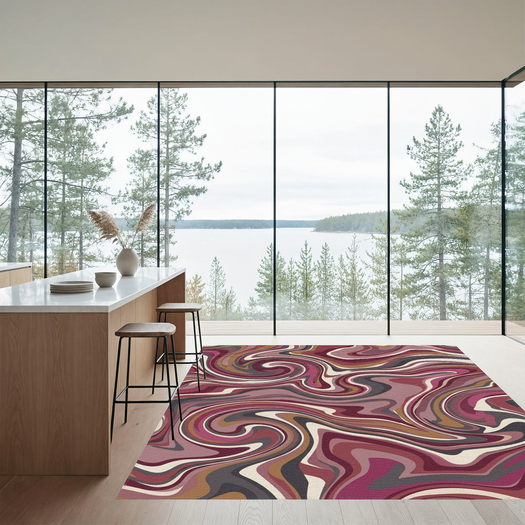 Rich Burgundy Swirl Marble Rug