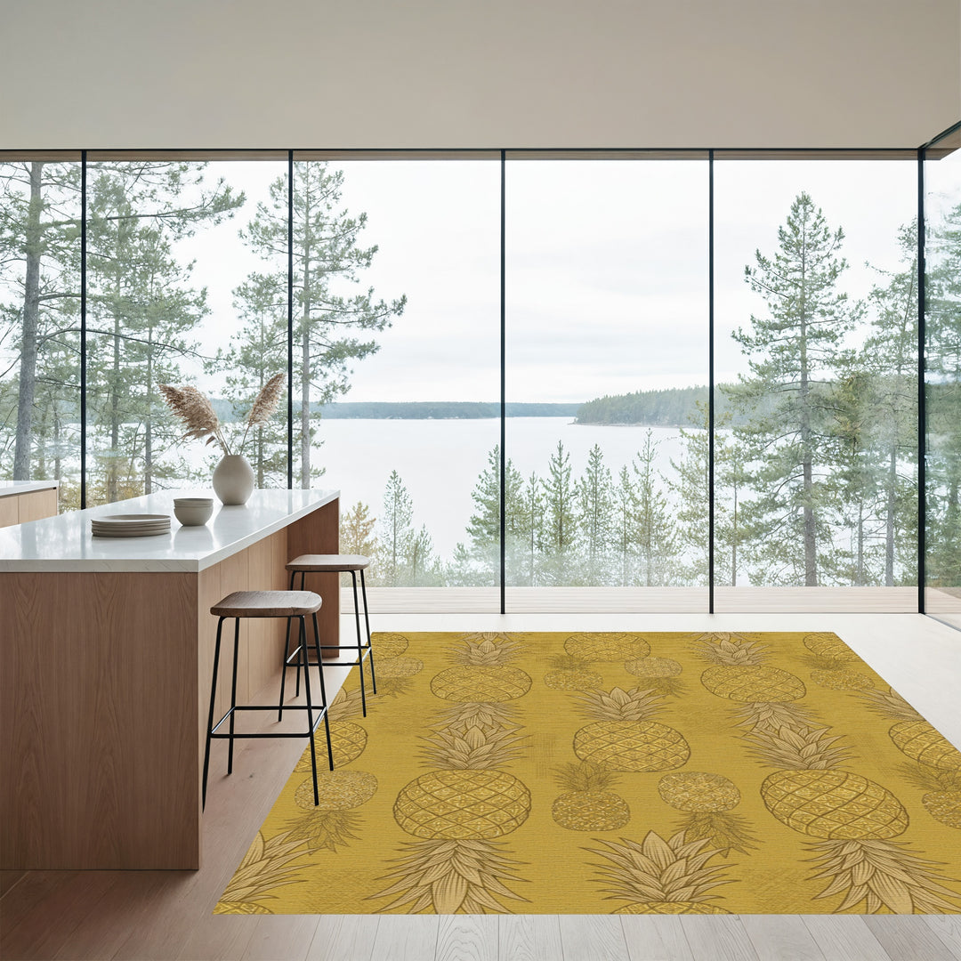 Golden Retro Pineapple Tropical Rug