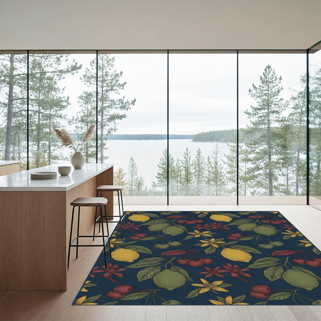 Vintage Lemon Cherry Botanical Garden Rug