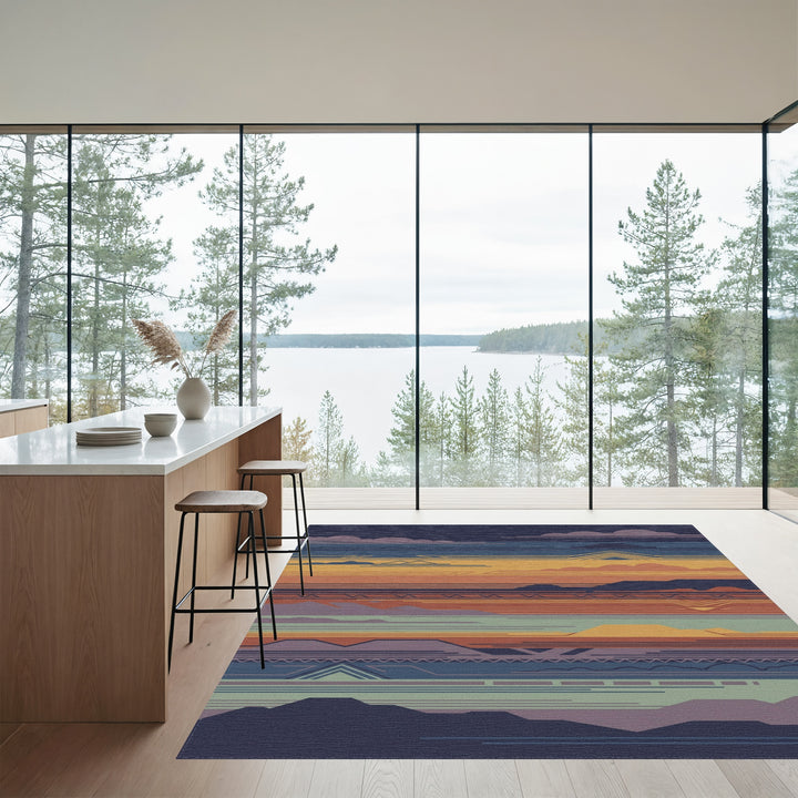 Western Sunset Mountain Landscape Rug