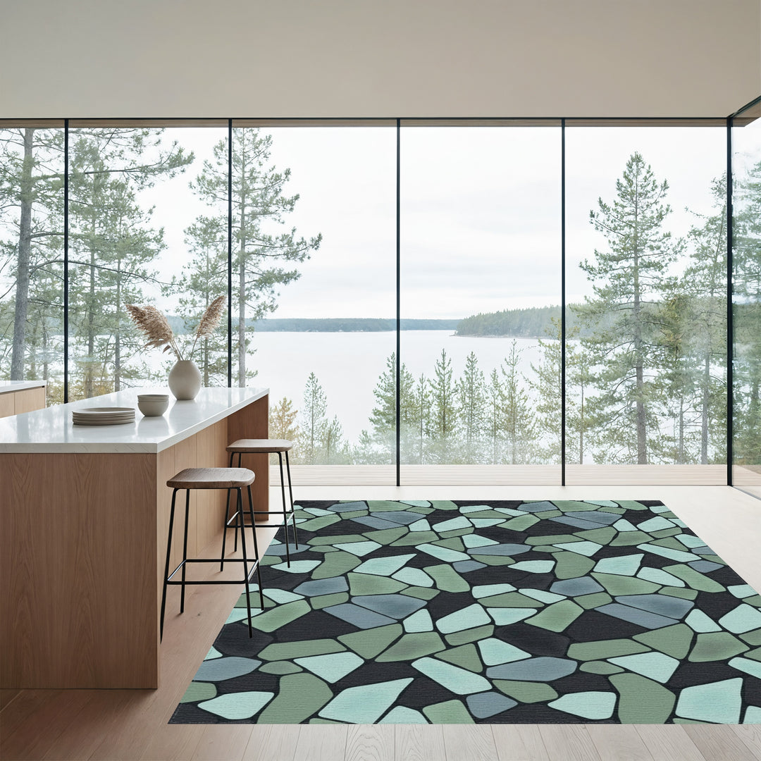 Irregular Stone mosaic Blue Green Rug