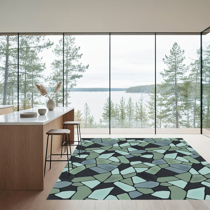 Irregular Stone mosaic Blue Green Rug