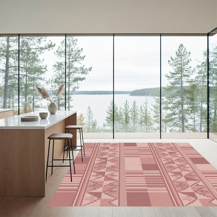 Muted Rose Geometric Staircase Stripe Rug