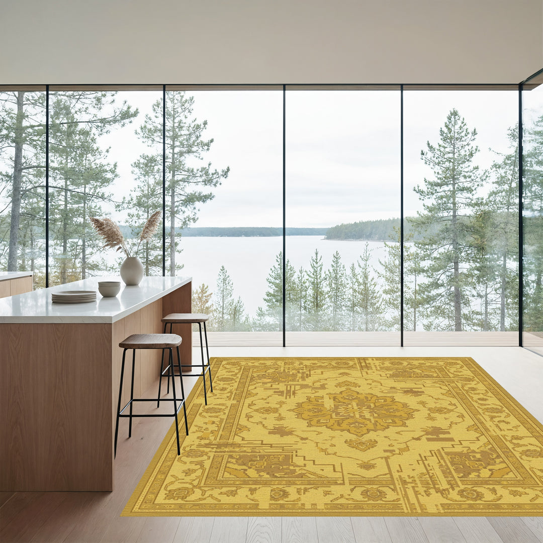 Golden Ochre Glitched Medallion Rug