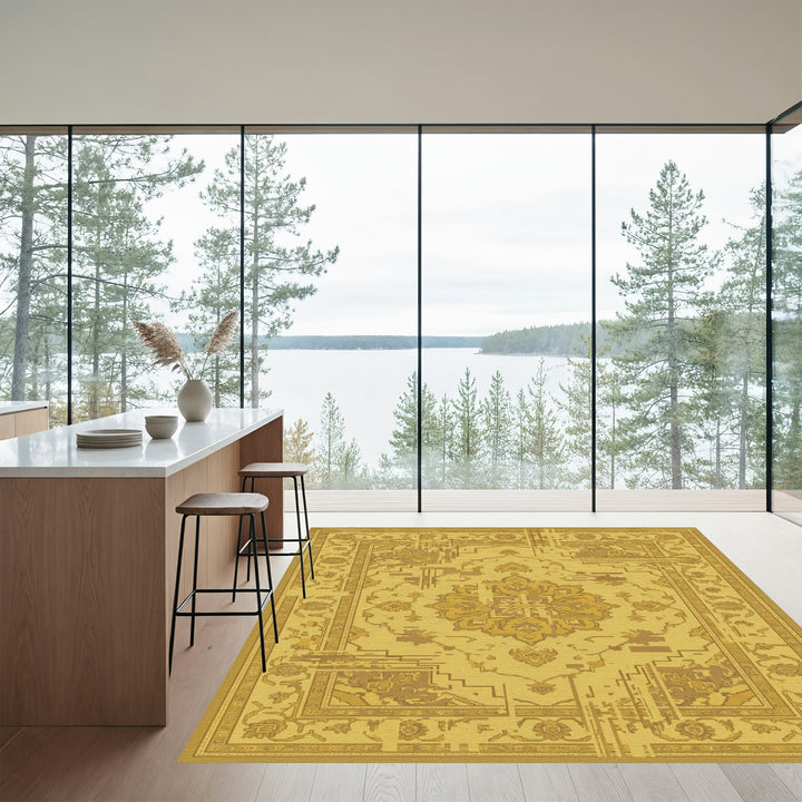 Golden Ochre Glitched Medallion Rug