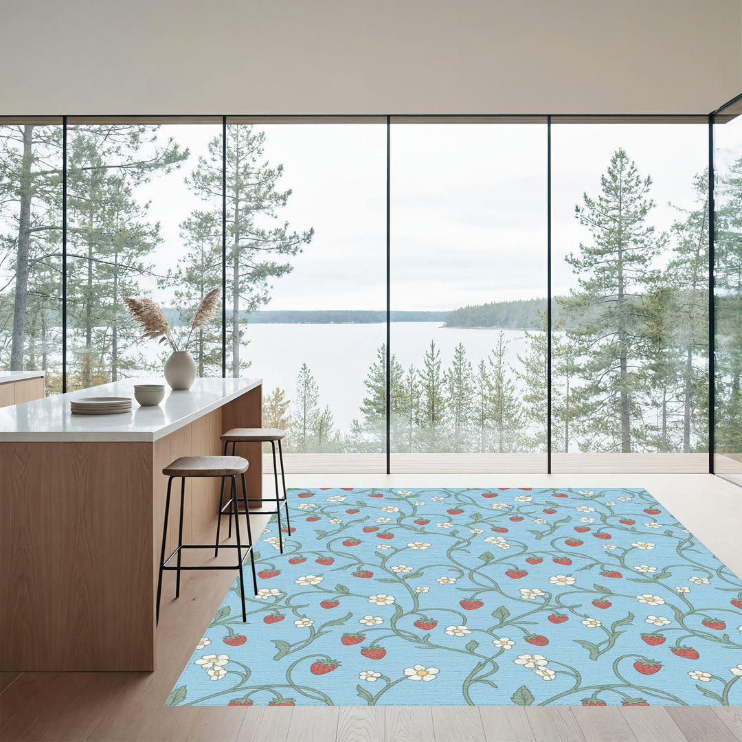 Vintage Strawberry Vine Blue Rug