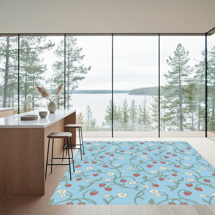 Vintage Strawberry Vine Blue Rug