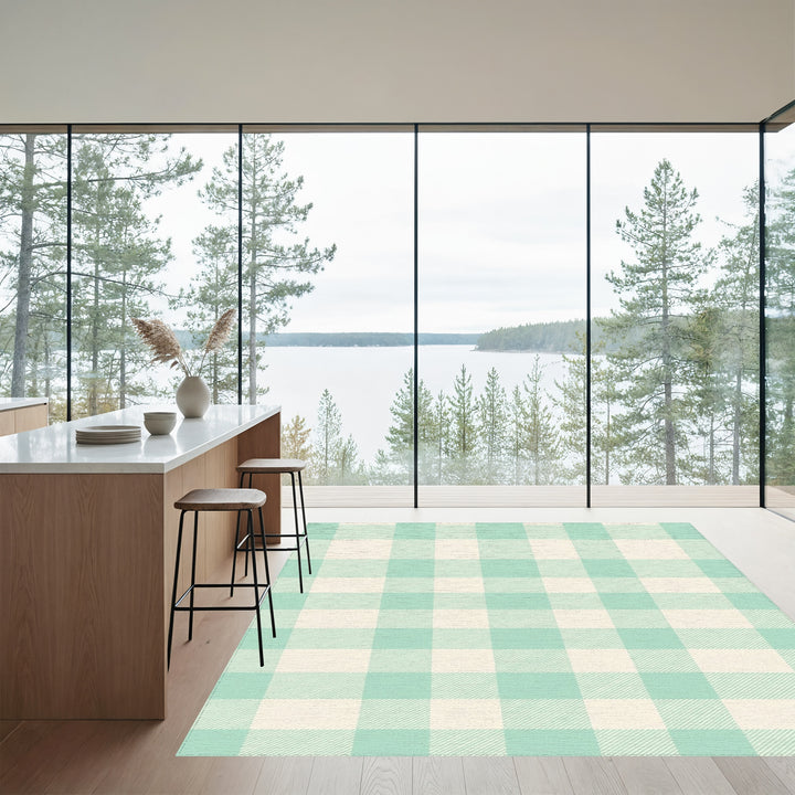 Soft Mint Gingham Check Rug