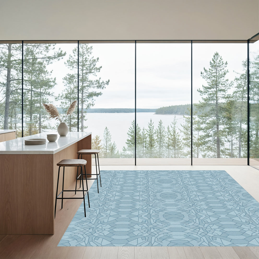 Pale Blue Geometric Mosaic Rug