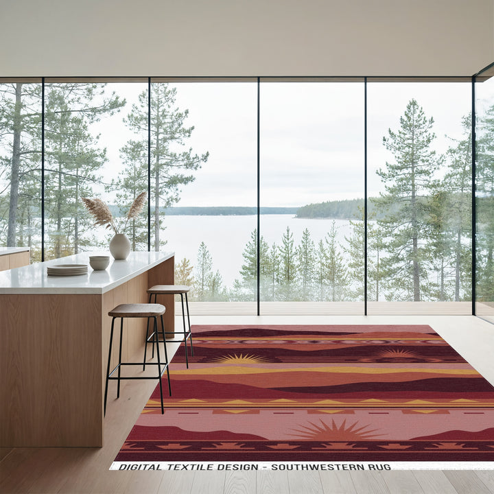 Earthy Southwestern Landscape Sunburst Rug