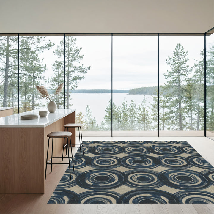 Ink Blue Concentric Circles Rug