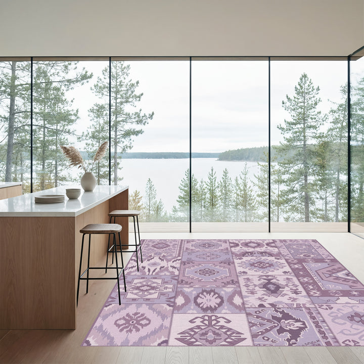 Patchwork Purple Geometric Kilim Rug
