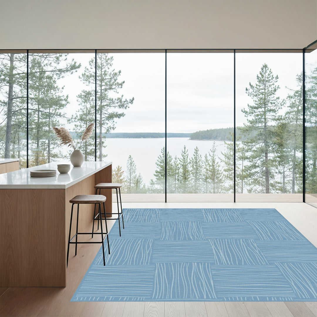 Soft Blue Woven Stripe Arrangement Rug