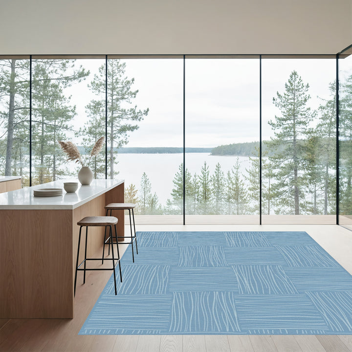 Soft Blue Woven Stripe Arrangement Rug