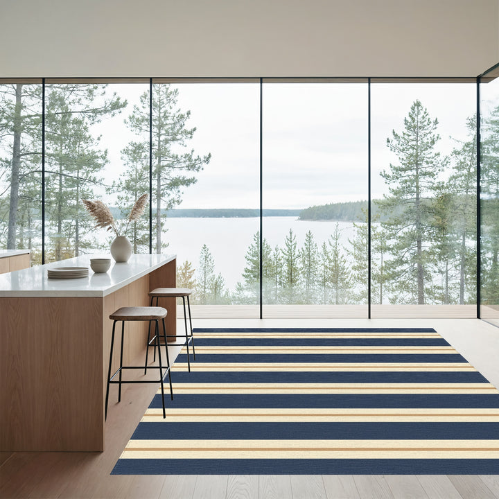 Classic Navy Cream Gold Stripe Rug