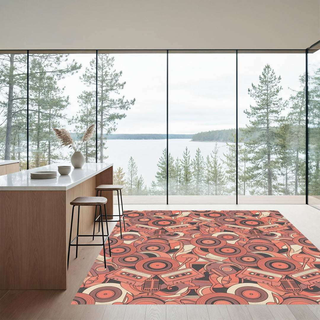 Retro Cassette and Vinyl Compilation Rug