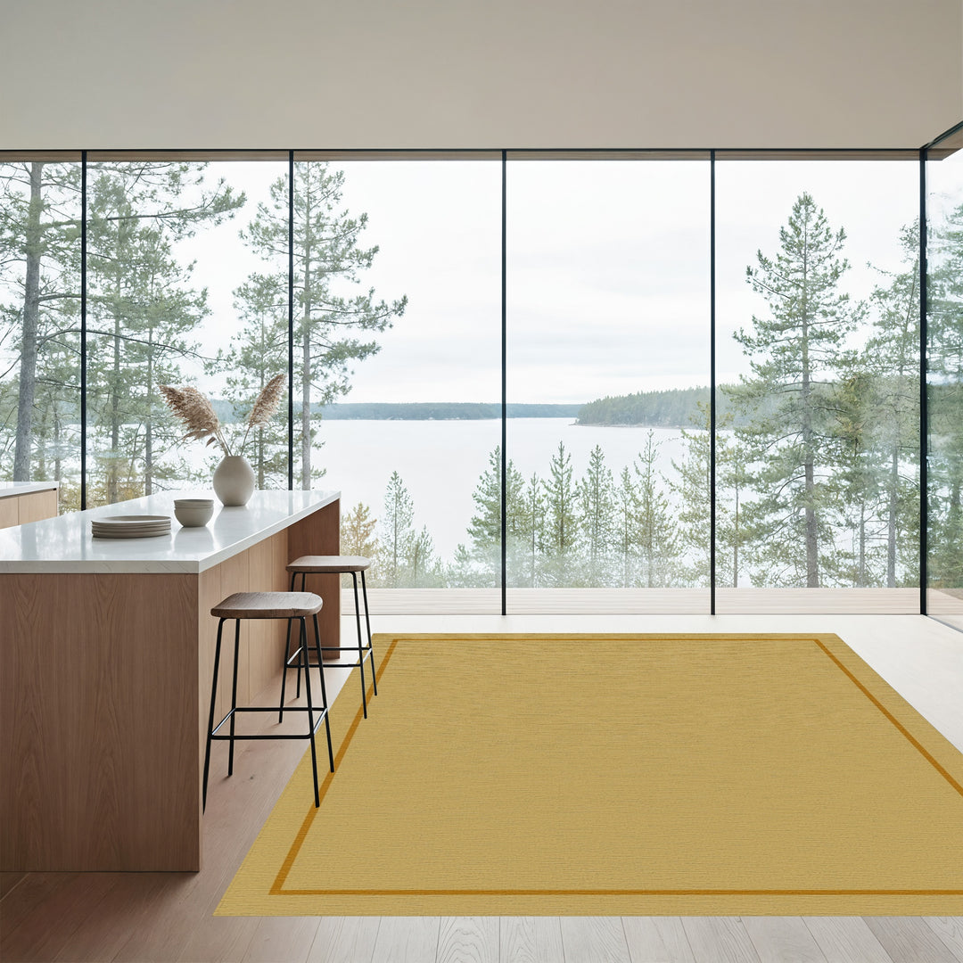 Golden Ochre Bordered Square Rug