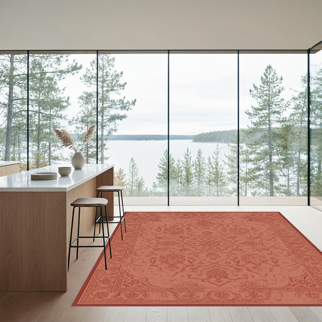 Terracotta Vintage Floral Medallion Rug