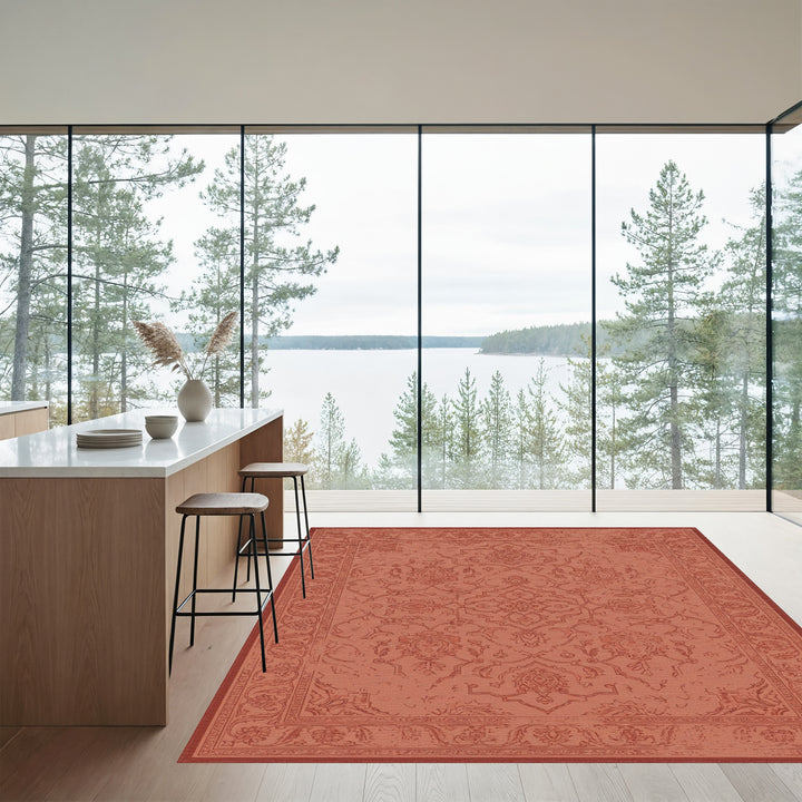 Terracotta Vintage Floral Medallion Rug