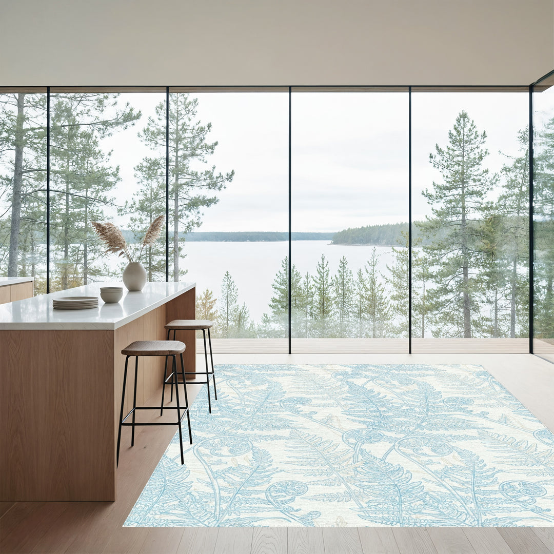 Coastal Blue Fern Frond Wallpaper Rug
