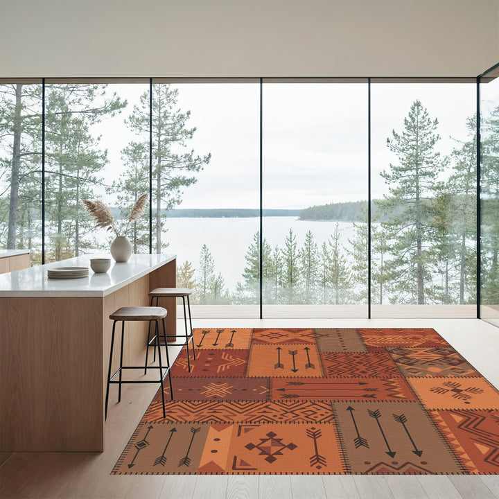 Earthy Tone Geometric Patchwork Rug