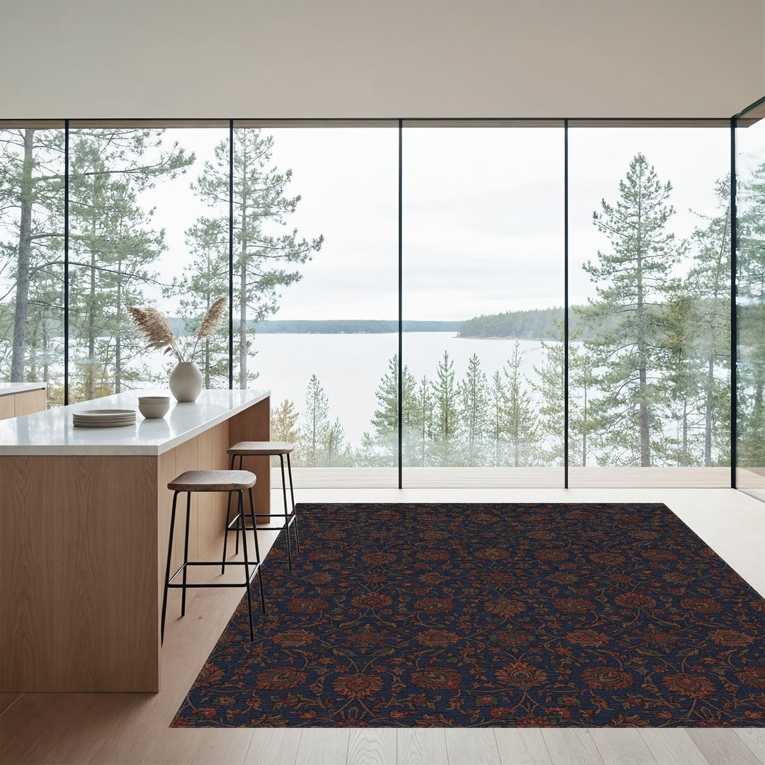 Deep Blue Floral Court Rug