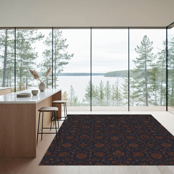 Deep Blue Floral Court Rug