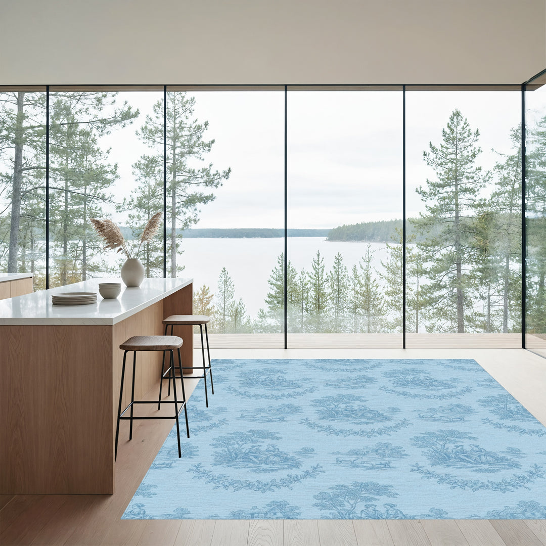 Sky Blue Pastoral Countryside Scene Rug