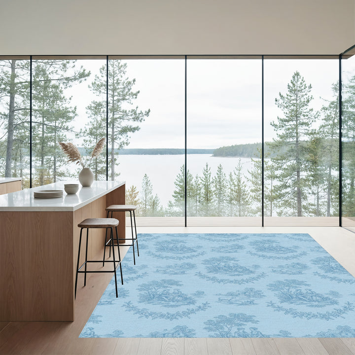 Sky Blue Pastoral Countryside Scene Rug