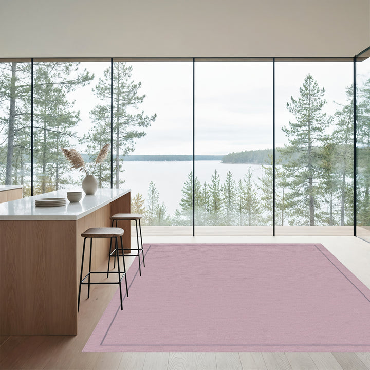 Soft Rose Pink Quatrefoil Border Rug