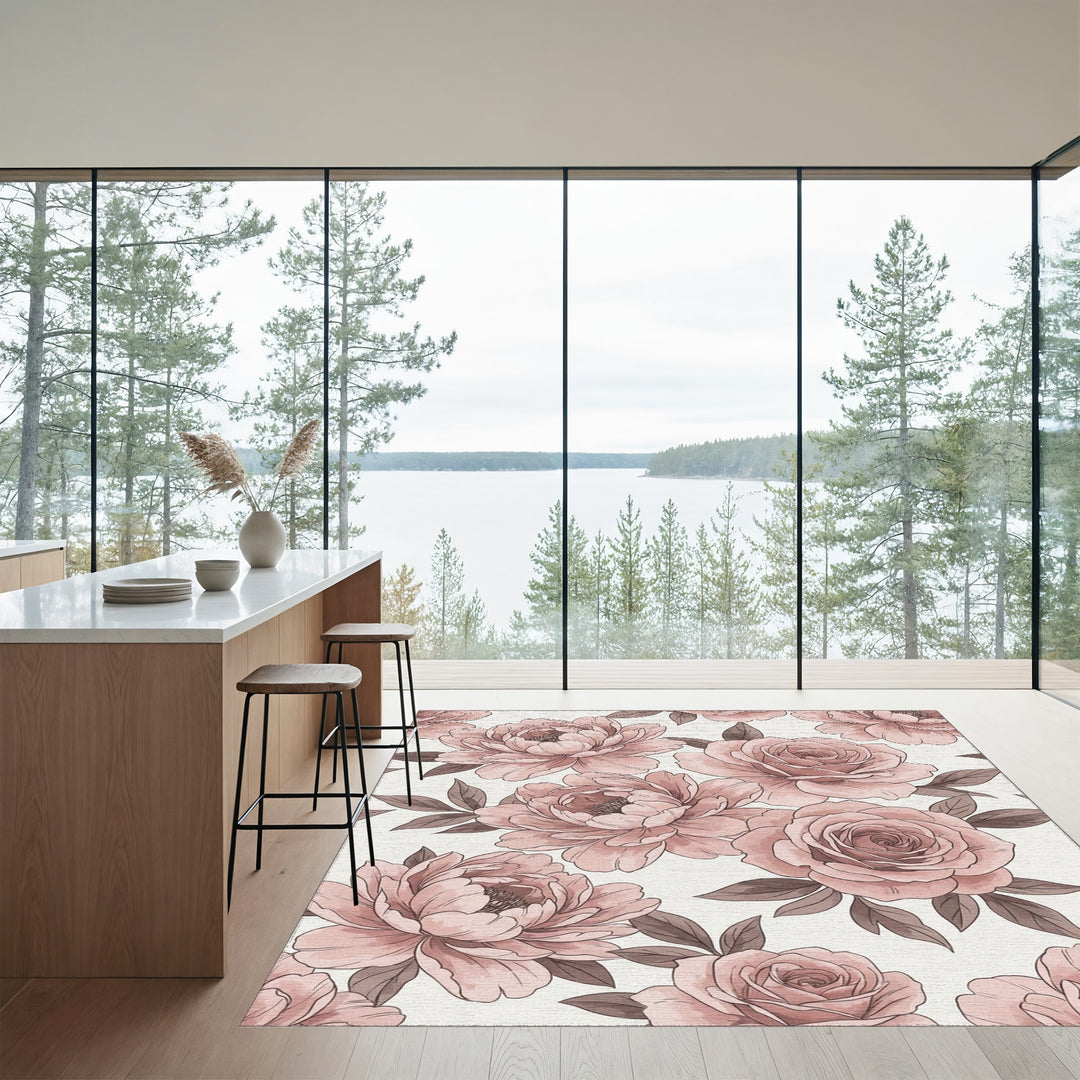 Blush Pink Floral Garden Bloom Rug