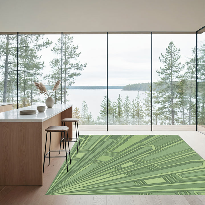 Shades Of Green Geometric Fan Rug