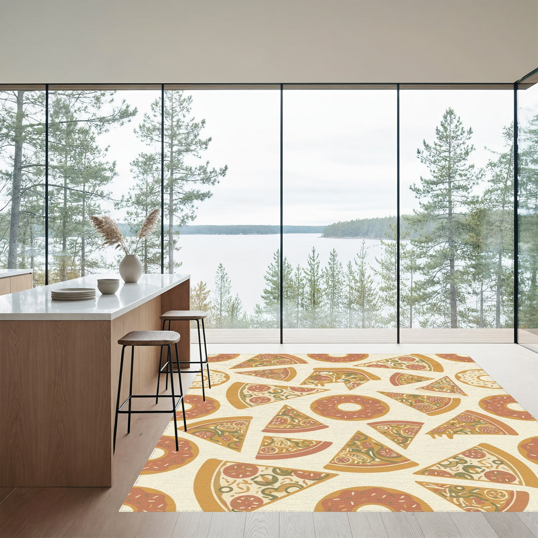 Whimsical Pizza Donut Repeating Pattern Rug