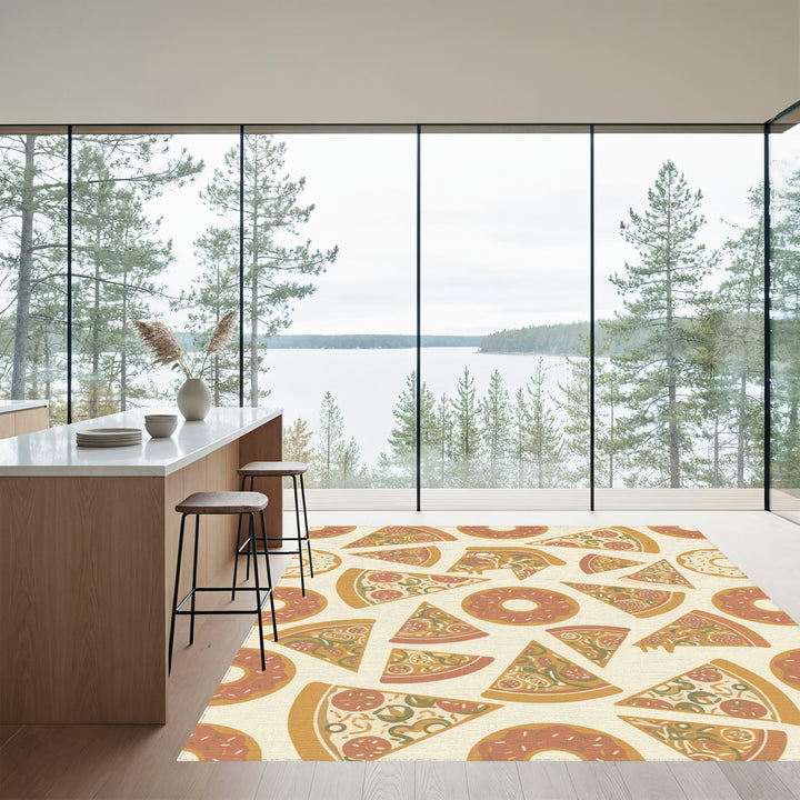 Whimsical Pizza Donut Repeating Pattern Rug