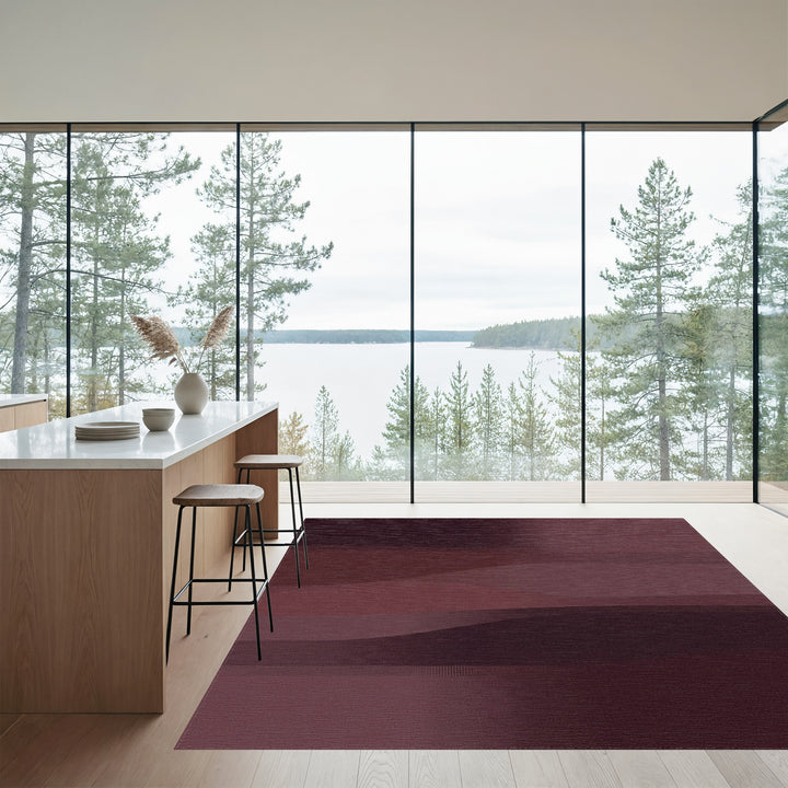 Deep Burgundy Abstract Layered Wave Rug