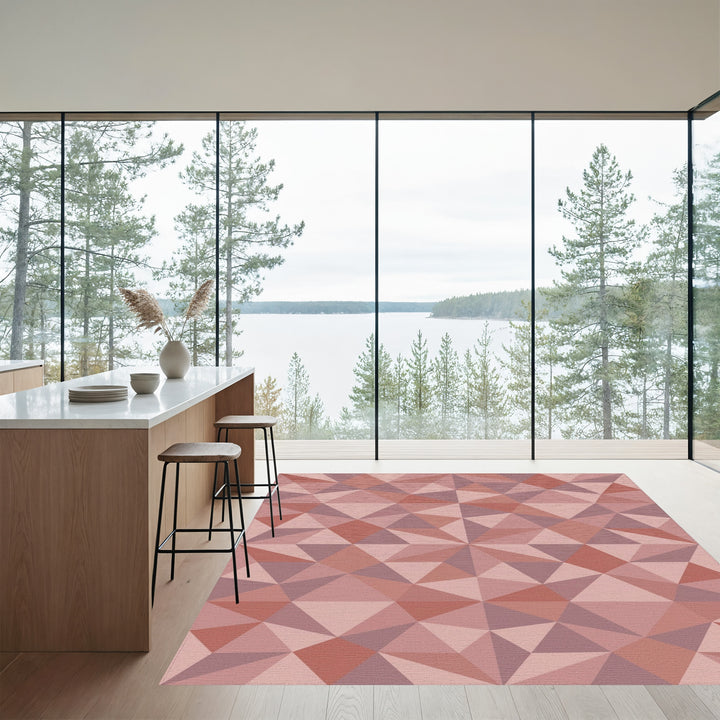 Rose Pink Geometric Crystal Facets Rug