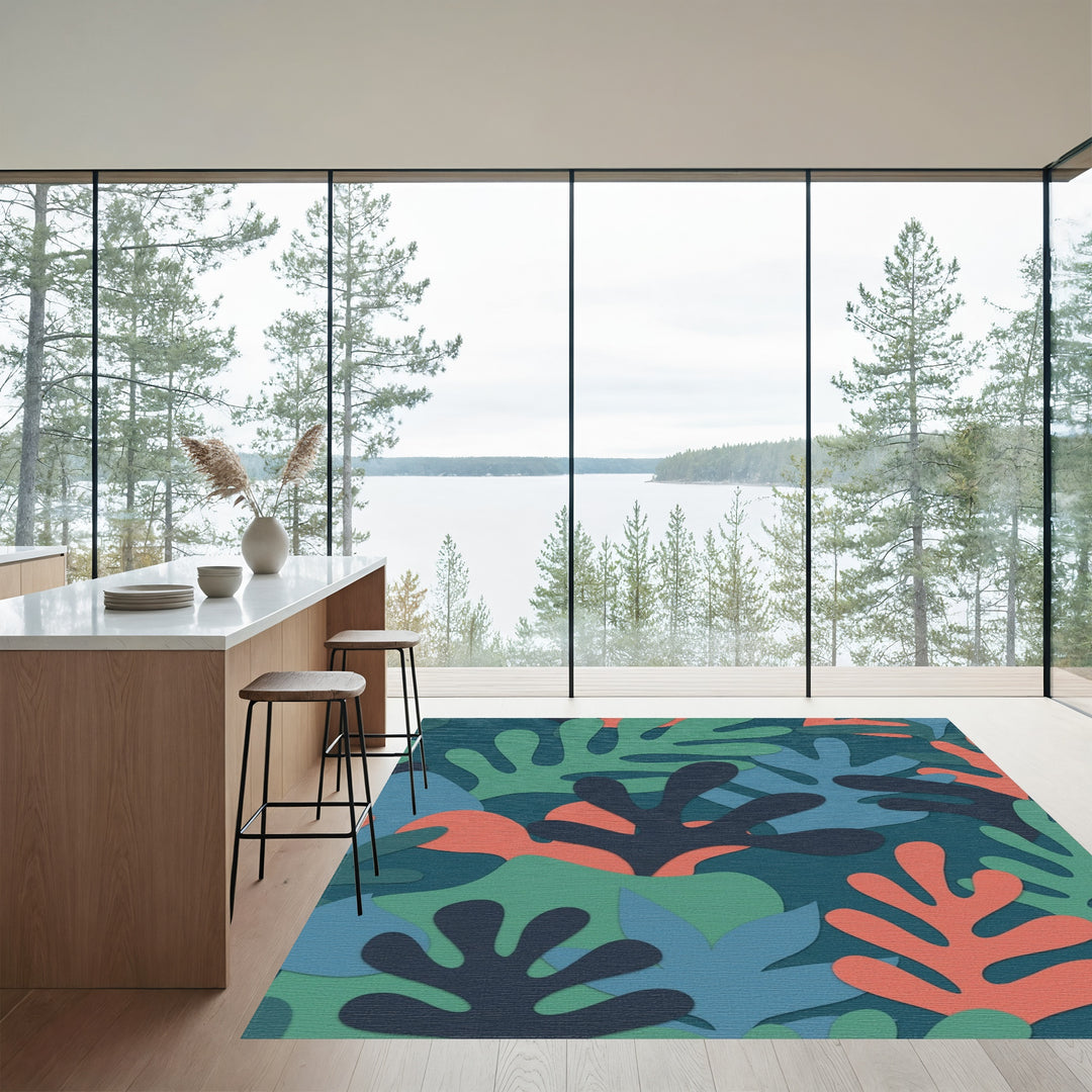 Modern Tropical Leaf Collage Rug