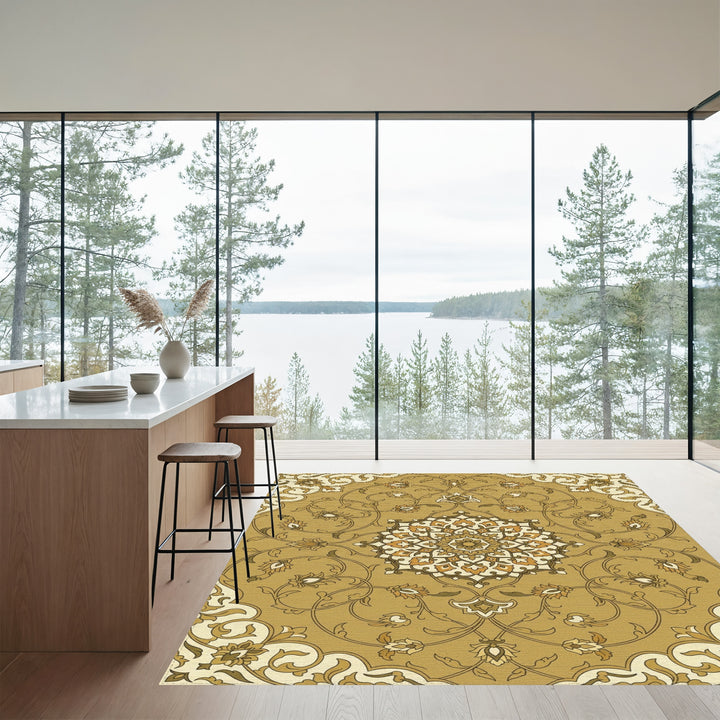 Golden Floral Mandala Savonnerie Rug