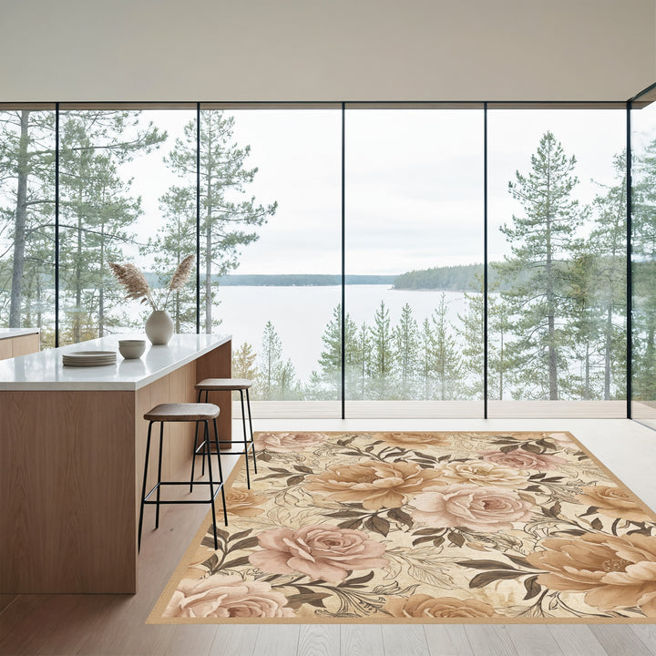 Vintage Beige Rose Garden Rug