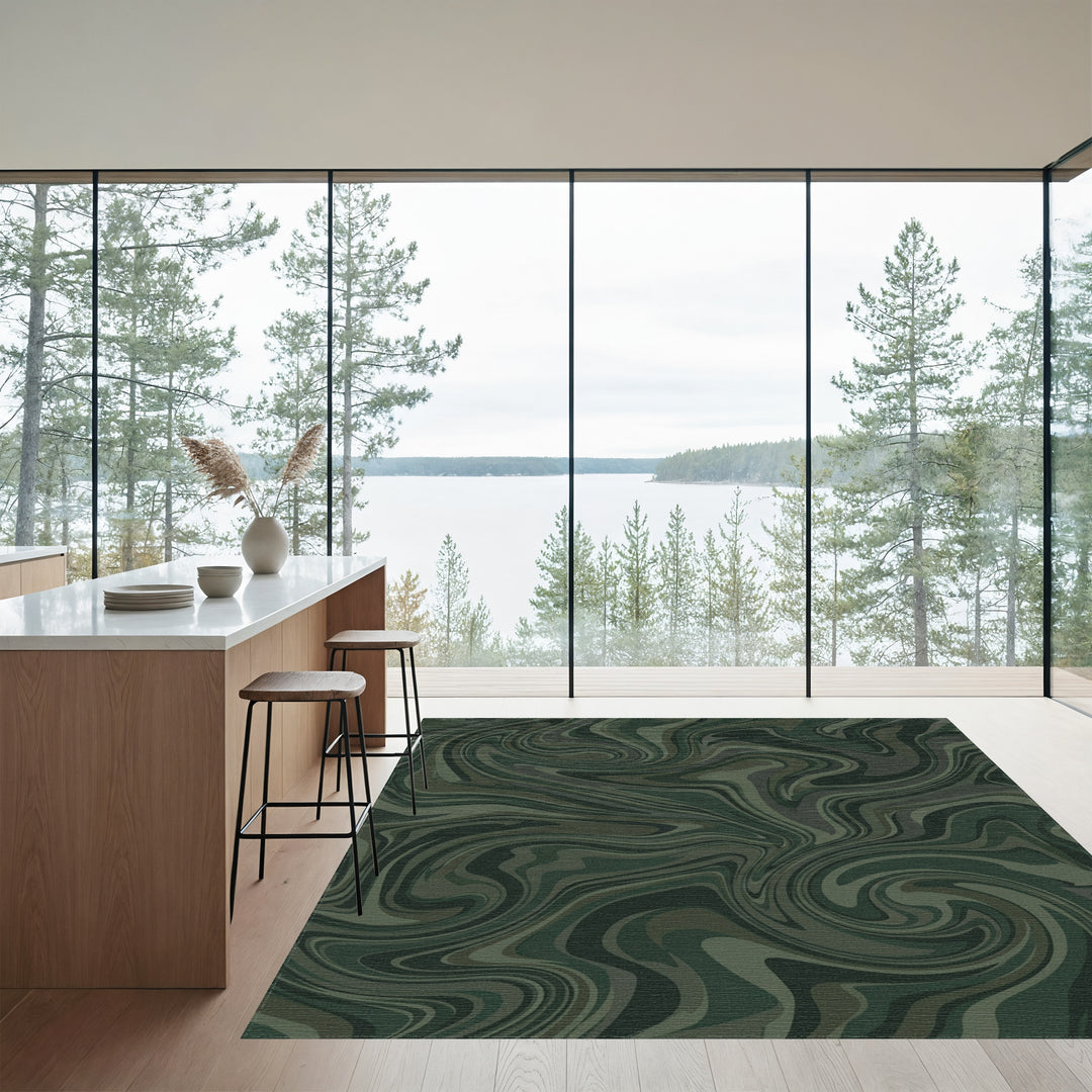 Deep Forest Swirl Marble Texture Rug