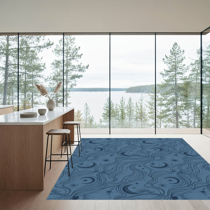 Mystical Celestial Moon Star Swirls Rug