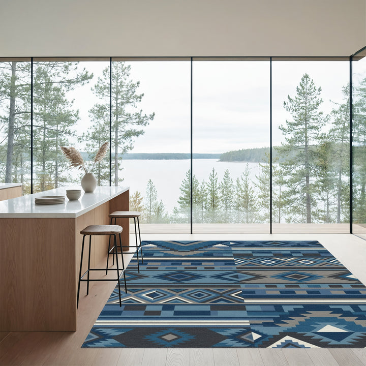 Blue Geometric Tribal Diamond Rug