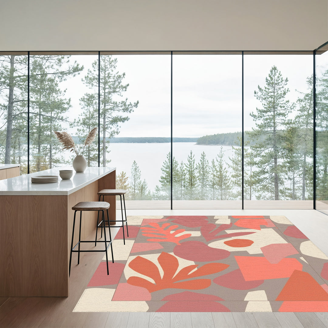 Coral and Rose Abstract Organic Shapes Rug