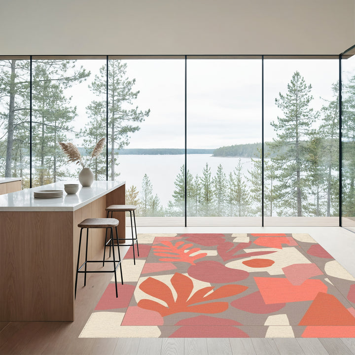 Coral and Rose Abstract Organic Shapes Rug