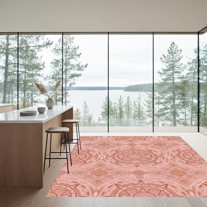 Terracotta Sun Calendar Diamond Medallion Rug