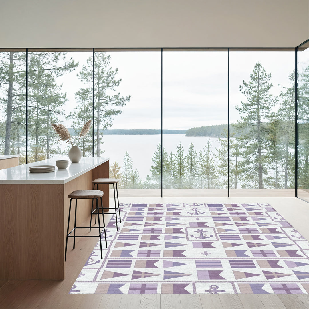 Nautical Flags Anchor Lilac Rope Rug