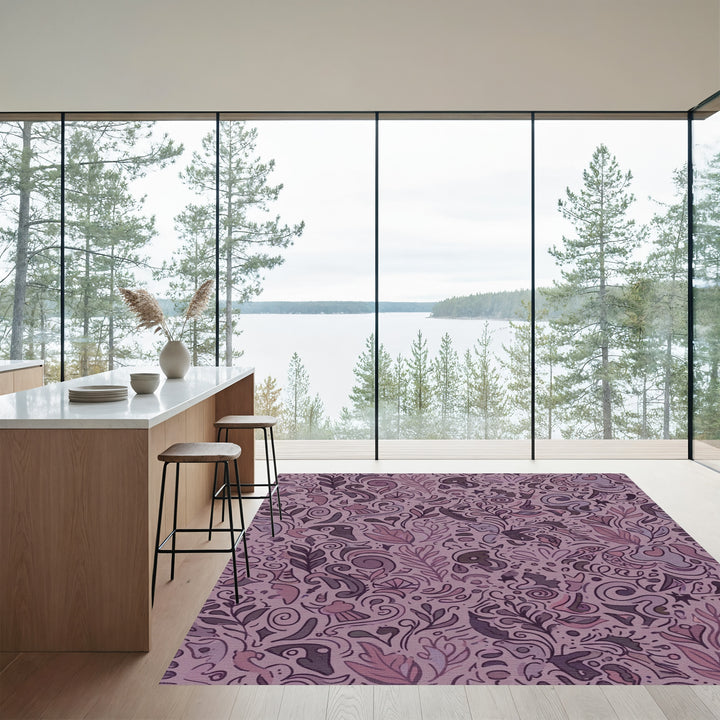 Whimsical Mauve Floral Swirls Rug