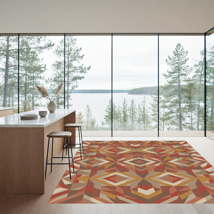 Earthy Geometric Diamond Statement Rug